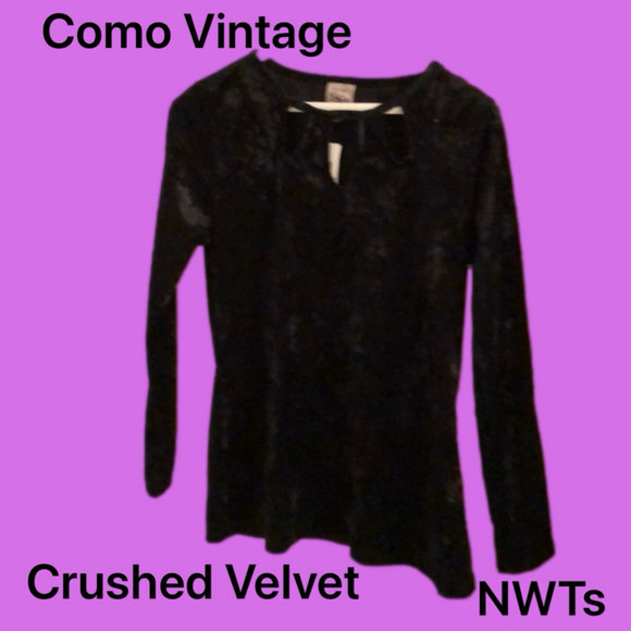 Como Vintage Tops - NWT Black Crushed Velvet Top w’ peep hole neckline